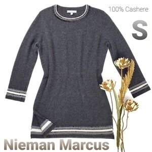 Neiman Marcus Cashmere Gray Beaded Cashmere Sweater Dress S